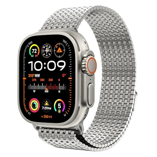 LULULOOK Milanese Armband Kompatibel mit Apple Watch Armband 49mm 45mm 44mm 42mm, Prämie Magnetisch Edelstahl Metall Mesh Armbänd für iWatch Ultra Series 9 8 7 6 SE 5 4 3 2 1 Herren Damen von LULULOOK