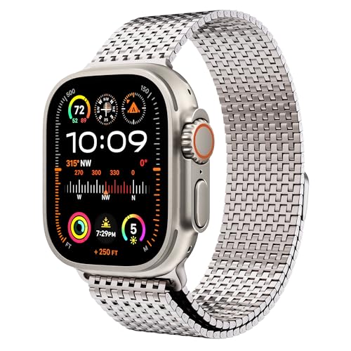 LULULOOK Milanese Armband für Apple Watch Ultra 2/Ultra Armband 49mm 46mm 45mm 44mm 42mm, Prämie Magnetisch Edelstahl Metall Mesh Armbänd für iWatch Ultra Series 10 9 8 7 6 SE 5 4 3 2 1 Herren Damen von LULULOOK