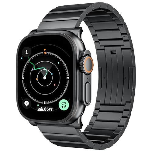 LULULOOK Schwarz Armband für Apple Watch Ultra 2/Ultra, Titanium Apple Watch Armband 49mm mit DLC Kratzfest und Verdeckt Faltschließe, Einstellbar 6.0mm Microlink Ersatzarmbänder für iWatch Ultra 2 von LULULOOK