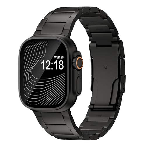 LULULOOK Titan Armband für Apple Watch Ultra 2 Armband 49mm 46mm 45mm 44mm 42mm(Serie 3 2 1), Titanium Schwarz Grad 2 Gliederarmband Ersatzarmbänder für iWatch Ultra 2 Serie 10 9 8 7 SE 6 5 4 3 2 1 von LULULOOK