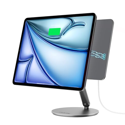 LULULOOK Upgraded Magnetisch Kabelloses Laden Ständer für iPad Air 13'' M3(2025)/M2(2024), Aluminium Faltbar Tablet Ständer mit 360° Schwenk Basis für iPad Pro 12.9'' 3rd/4th/5th/6th von LULULOOK