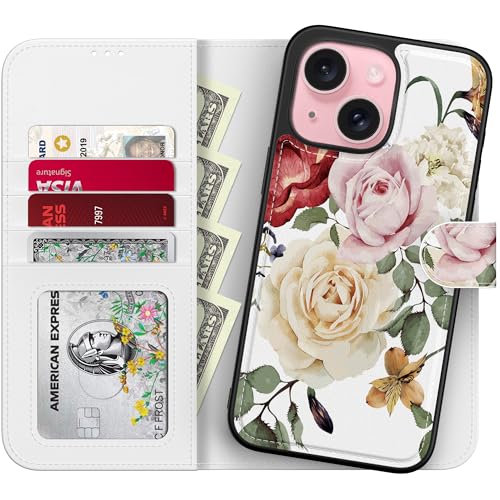 LUMARKE Schutzhülle für iPhone 13 Mini – abnehmbare Klapphülle, RFID-blockierend, 4 Kartenfächer, magnetischer Ständer, stoßfeste Schutzhülle, 13,7 cm (5,4 Zoll), volle Blumen von LUMARKE