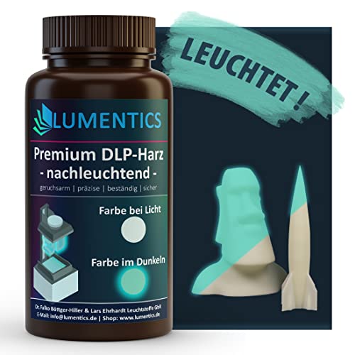 LUMENTICS 3D Drucker Resin NACHLEUCHTEND GrünBlau - 500 g, UV 405 nm, Leuchtet im Dunkeln, Phosphoreszierendes Photopolymer Harz für LCD DLP SLA - Glow in the Dark - Made in Germany von LUMENTICS