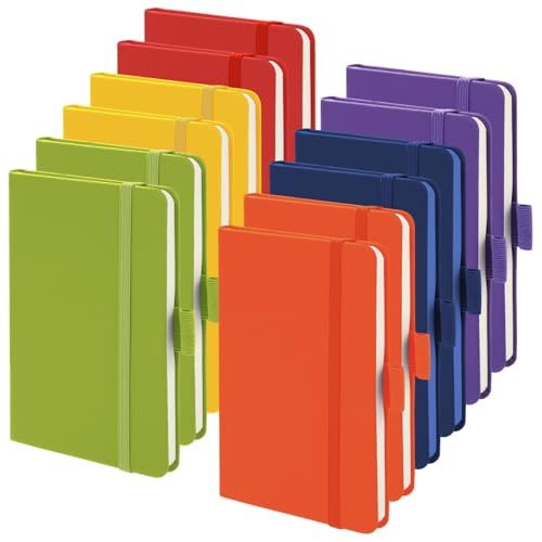 12er-Pack A6-Notizbücher mit elastischem Verschluss, 160 Seiten, 6 Farben, Stifthalter, Seitenmarker, 5,5 x 9,4 cm 12er-Pack A6-Notizbücher mit elastischem Verschluss, 160 Seiten, 6 Farben, Stifthalter, Seitenmarker, 5,5 x 9,4 cm von LUMINFLY