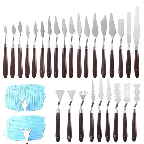 27-teiliges Edelstahl-Palettenspachtel-Set mit Holzgriffen zum Malen, Texturieren und Farbmischen 27-teiliges Edelstahl-Palettenspachtel-Set mit Holzgriffen zum Malen, Texturieren und Farbmischen von LUMINFLY