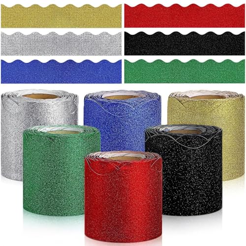 6 Rollen glitzernde Pinnwand-Bordüren, 200 m, selbstklebend, wasserdicht, funkelnder Rand für Pinnwände, Klassenzimmer und Bürodekoration 6 Rollen glitzernde Pinnwand-Bordüren, 200 m, selbstklebend, wasserdicht, funkelnder Rand für Pinnwände, Klassenzimmer und Bürodekoration von LUMINFLY