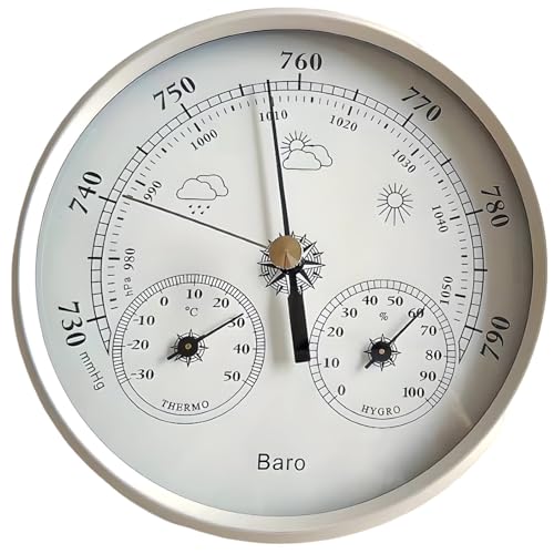 Barometer Wetterstation 3-in-1, Thermometer & Hygrometer mit 5-Zoll-Zifferblatt für den Innen- und Außenbereich, leicht verständliche Messwerte von LUMINFLY