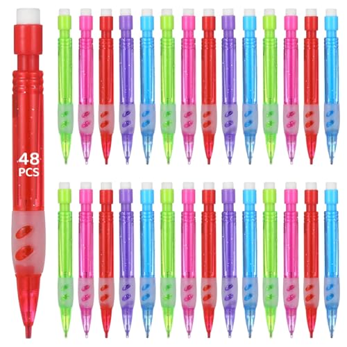 Druckbleistifte, 0,7 mm, verschiedene Farben, automatische Bleistifte mit Radiergummi, Mini-Schreibwaren-Set für Schule und Büro, 48 Stück von LUMINFLY