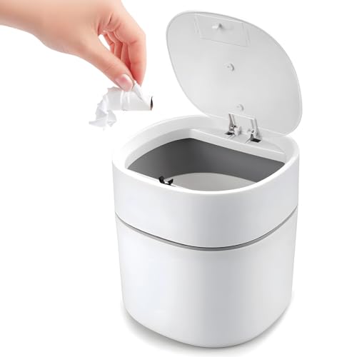 Kompakter Mini-Mülleimer mit Druckdeckel, kleiner tragbarer Abfalleimer, weißes PP-Material, 13 x 14 cm, für Büro, Auto und Zuhause Kompakter Mini-Mülleimer mit Druckdeckel, kleiner tragbarer Abfalleimer, weißes PP-Material, 13 x 14 cm, für Büro, Auto und Zuhause von LUMINFLY