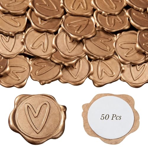 Wachssiegelaufkleber in Herzform, selbstklebend, für Hochzeit, Geburtstag, Weihnachten, wasserdicht, Retro, Bronze, 50 Stück Wachssiegelaufkleber in Herzform, selbstklebend, für Hochzeit, Geburtstag, Weihnachten, wasserdicht, Retro, Bronze, 50 Stück von LUMINFLY