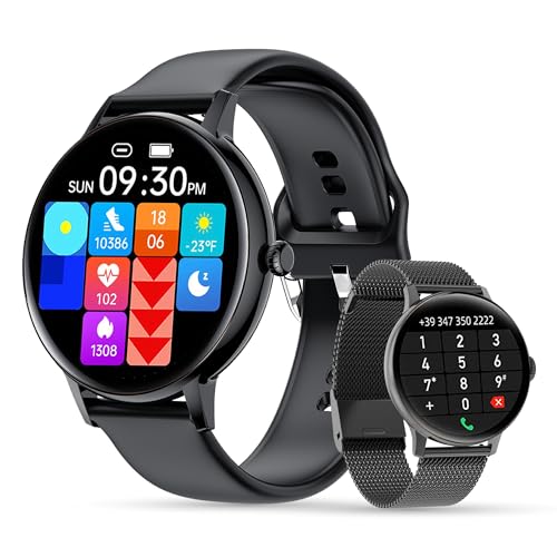 LUNIQUESHOP LSCALL Smartwatch mit Telefonfunktion und Sprachassistent, Herren Uhr| Aktivitätsarmband |SpO2|Blutdruck| 2 Armbänder | 1.7''| Fitnessuhr mit Whatsapp iOS Android Schwarz von LUNIQUESHOP
