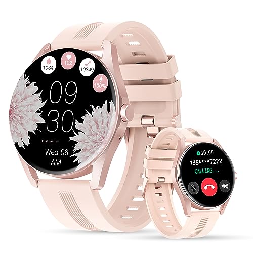 LUNIQUESHOP LSTIME Damen SOS Smartwatch mit telefonfunktion Bluetooth Sprachassistent Uhr Herzfrequenzmesser Oxymeter Multisportuhr Benachrichtigung Blutdruck Schlaf Schrittzähler iOS/Android Rosa von LUNIQUESHOP