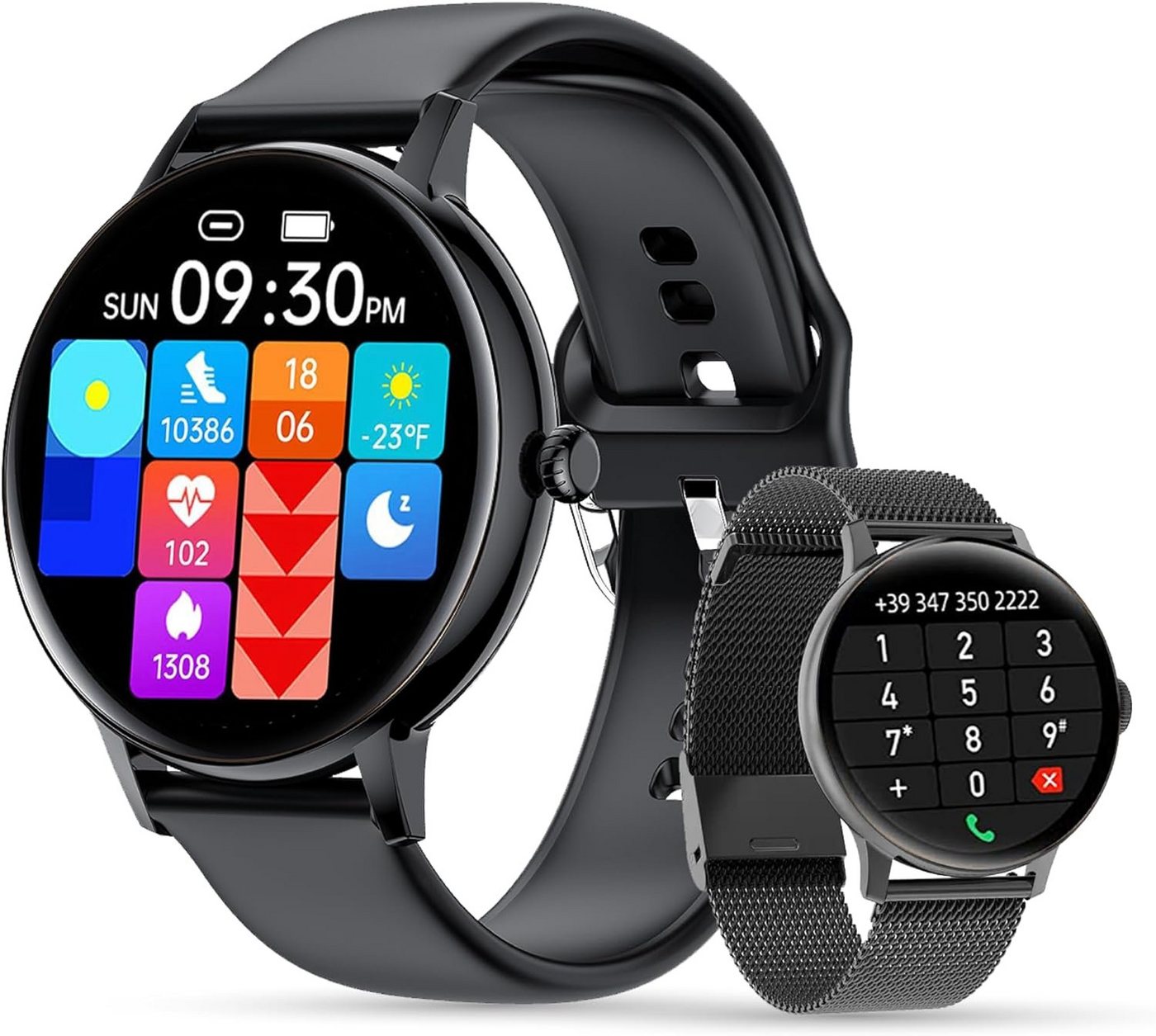 LUNIQUESHOP Smartwatch (1,32 Zoll, Android, iOS), mit Telefonfunktion Anrufen und Sprachassistenten Uhr SpO2, Blutdruck von LUNIQUESHOP