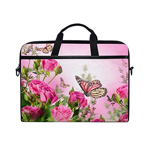 LUNLUMO Schmetterlinge und Rosen 38,1 cm (15 Zoll) Laptop- und Tablet-Tasche, strapazierfähige Tablet-Hülle für Business/Uni/Damen/Herren von LUNLUMO