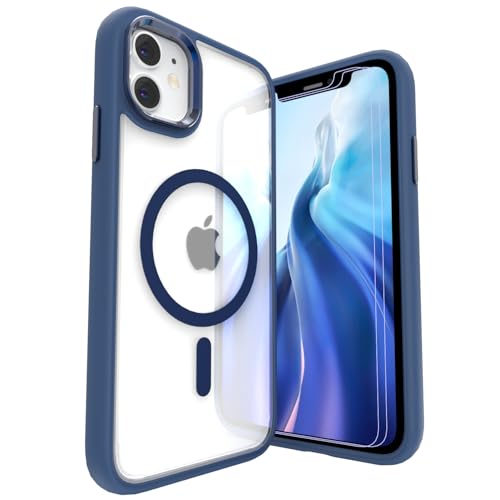 LUNOVATE Hülle für iPhone 11/XR, [Anti-Gelb] Magnetische Klare Hülle mit 2 Schutzfolie, Kratzfester Durchsichtig PC Rücken, Bunte Transparent Stoßfest für iPhone 11 und iPhone XR 6.1 Zoll - Marine von LUNOVATE