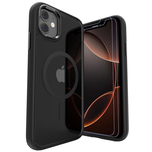 LUNOVATE Hülle für iPhone 11/XR, [Anti-Gelb] Magnetische Klare Hülle mit 2 Schutzfolie, Kratzfester Durchsichtig PC Rücken, Bunte Transparent Stoßfest für iPhone 11 und iPhone XR 6.1 Zoll - Schwarz von LUNOVATE