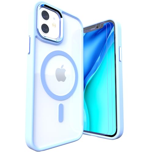 LUNOVATE Hülle für iPhone 12/12 Pro, [Anti-Gelb] Magnetische Klare Hülle mit 2 Schutzfolie, Kratzfester Durchsichtig PC Rücken, Bunte Transparent Stoßfest für iPhone 12 und iPhone 12 Pro - Blau von LUNOVATE