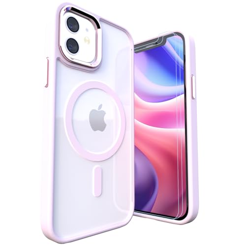 LUNOVATE Hülle für iPhone 12/12 Pro, [Anti-Gelb] Magnetische Klare Hülle mit 2 Schutzfolie, Kratzfester Durchsichtig PC Rücken, Bunte Transparent Stoßfest für iPhone 12 und iPhone 12 Pro - Rosa von LUNOVATE