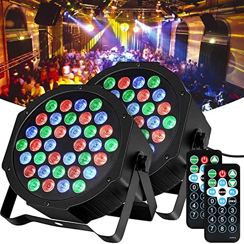 LED Par Strahler, LUNSY 36 LED Bühnenlicht Partylicht RGB Discolicht mit DMX512 Fernbedienung, 1W Scheinwerfer mit 7 Beleuchtung Modi für Stage DJ Party Show Bar Halloween Weihnachten(2 pcs) von LUNSY