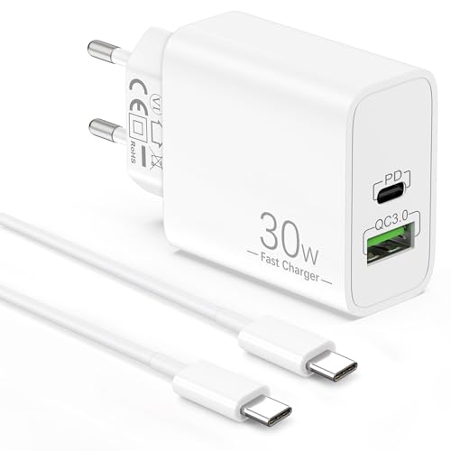 30W USB C/A Ladegerät und Ladekabel Für iPad Pro 13"/12.9"/11", Air 5/4 Gen 11"/13", iPad 10/11 Generation, iPhone 16 16e 15 Pro Max Plus, Fast Charger Schnellladegerät Netzteil mit 2M USBC Kabel von LUOSIKE