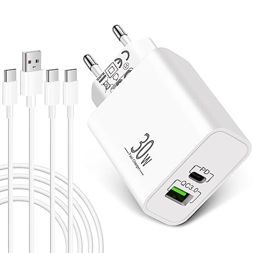 LUOSIKE 30W USB C Ladegerät mit 2x 2m Typ-C Ladekabeln, 2-Port Schnellladegerät (PD/QC/PPS) und Kabel, Stecker/Adapter/Netzteil Kompatibel mit iPhone 15, Samsung Galaxy S24/S23/S22, Google Pixel 8/7/6 von LUOSIKE