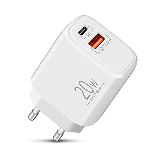 LUOSIKE USB C Ladegerät, 20W USB C Netzteil/Power Adapter, Dual-Port-Stecker mit PD/QC, Schnellladegerät Kompatibel mit iPhone 15/14/13/12/11/Pro Max/Mini/SE/X/8, Samsung S24/S23/S22/S21, Google Pixel von LUOSIKE