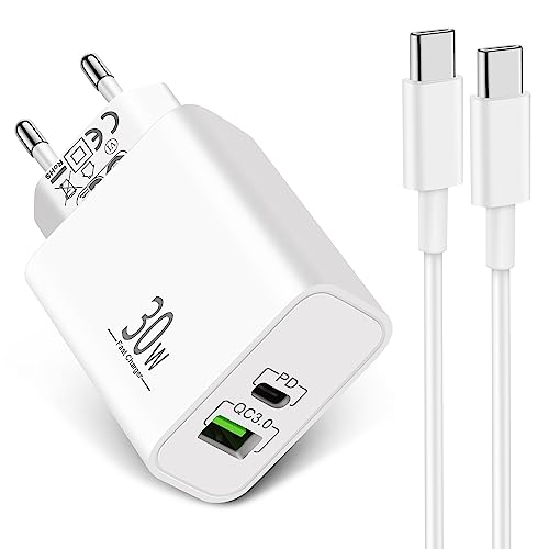 LUOSIKE USB C Ladegerät, 30W USB C Stecker und 2m Typ-C Ladekabel, 2-Port Netzteil/Adapter, Schnellladegerät Kompatibel mit Samsung Galaxy S24/S23/S22/S21, Google Pixel 8/7/6, iPhone 15 Pro/Max/Plus von LUOSIKE