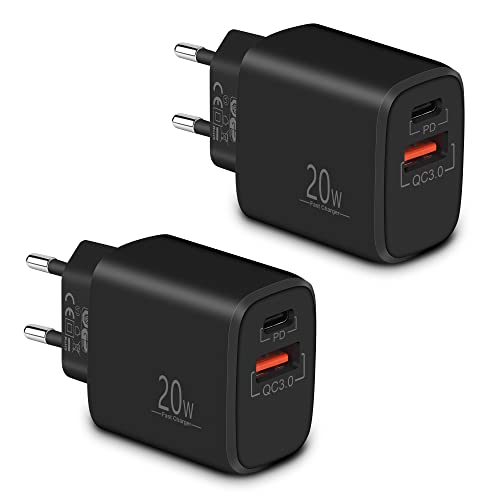 LUOSIKE USB C Ladegerät (2ST) für iPhone 16/15/14/13/12/11/Pro Max/SE/X/8/16e, 20W 2-Port USB C Adapter mit PD Netzteil/Stecker, Schnellladegerät für Samsung S25/S24/S23/S22, Google 9/8/7 von LUOSIKE