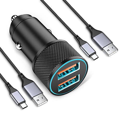 LUOSIKE Zigarettenanzünder USB Adapter, 36W Auto-Handy-Ladegerät mit 2 Typ-C-Nylon-Geflochtenen Kabeln, Dual-QC Legierungs Autoladegerät mit Ladekabeln Compatible with Samsung, Google, Xiaomi, Oneplus von LUOSIKE