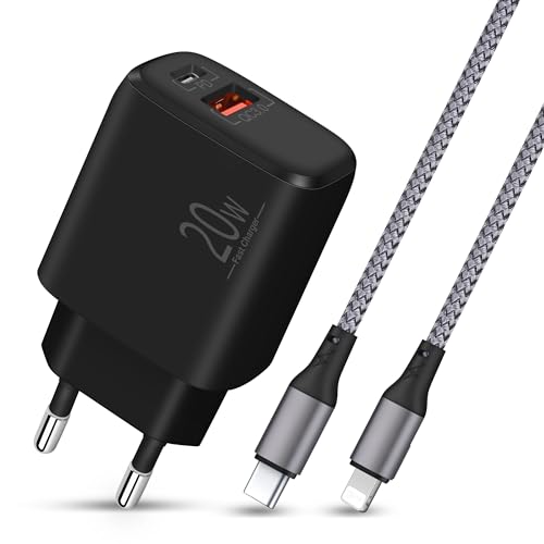 LUOSIKE iPhone Ladegerät, 20W USB C Netzteil mit 2m Lightning Ladekabel, Nylongeflochtenes Kabel mit PD und QC3.0 2-Port-Stecker, Kompatibel mit iPhone 14/13/12/11/Pro/Max/mini/SE/XR/XS/ 8, iPad von LUOSIKE