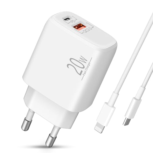 LUOSIKE iPhone Ladegerät mit 2m Ladekabel, 20W USB C Netzteil/Schnellladegerät, PD/QC3.0 2-Port-Stecker/Power Adapter mit Lightning Kabel Kompatibel mit iPhone 14/13/12/11/Pro/Max/mini/SE/XR/XS/X/8 von LUOSIKE