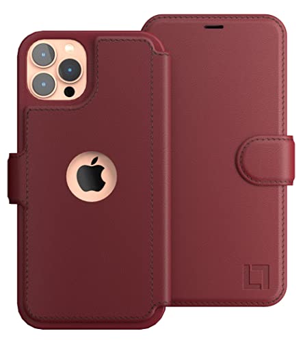 LUPA Legacy iPhone 12 Wallet Case für Damen und Herren – 12 Pro Hülle mit Kartenhalter [schlank und langlebig] Kunstleder – Flip Handyhülle, Folio Kredithülle – Burgunderrot von LUPA Legacy