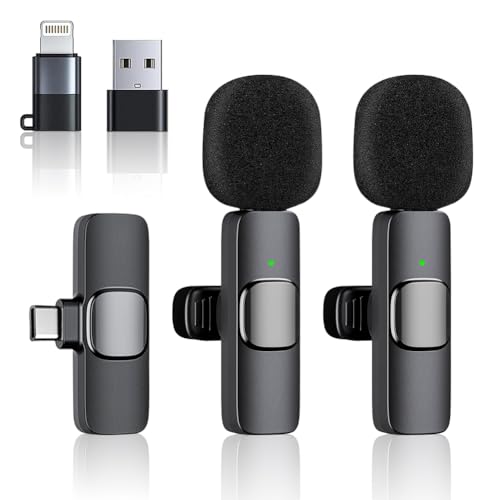 LUPATDY Lavalier Mikrofon Kabellos, Plug and Play Mini Mikrofon Bluetooth, USB C Mikrofone für iPhone IPad Android für Live,Videoaufzeichnung,YouTube,Vlog von LUPATDY
