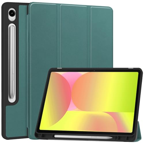 LUQ Tablethülle für Samsung Galaxy Tab S10 FE Plus Buchhülle Trifold mit Stifthalter Verstellbarer Ständer - Dunkelgrün von LUQ