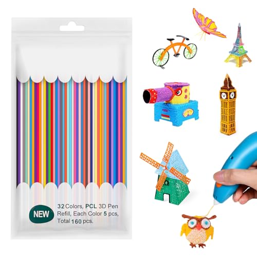 3D Doodler Pen Nachfüllungen, 32 Farben 3D Doodler Stift Filament, 160 Stück Filapen Nachfüllpack, 2.5MM PCL Filament, Kompatibel mit 3Doodler Start 3D Stift 3D Doodler Pen Nachfüllungen, 32 Farben 3D Doodler Stift Filament, 160 Stück Filapen Nachfüllpack, 2.5MM PCL Filament, Kompatibel mit 3Doodler Start 3D Stift von LURICO