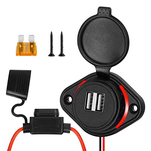 LURICO USB Auto Steckdose, 5V 4.8A Dual USB Ladegerät mit 2 Schrauben, 12V/24V KFZ Power Adapter mit Sicherung 5A, LED Blaue Licht, Schnelllade für Auto, Motorrad, Boote, Marine, LKW, SUV, UTV (Rouge) von LURICO