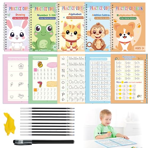 5 Stück Magisches Heft, Magisches übungsheft, Wiederverwendbares Handschrift Nachziehen mit 1 Stifthaltern 10 Stiftminen, 1 Schreibhilfe für Kinder Kalligraphie,Zahlen,Zeichnung,Buchstaben Schreiben 5 Stück Magisches Heft, Magisches übungsheft, Wiederverwendbares Handschrift Nachziehen mit 1 Stifthaltern 10 Stiftminen, 1 Schreibhilfe für Kinder Kalligraphie,Zahlen,Zeichnung,Buchstaben Schreiben von LURNODY
