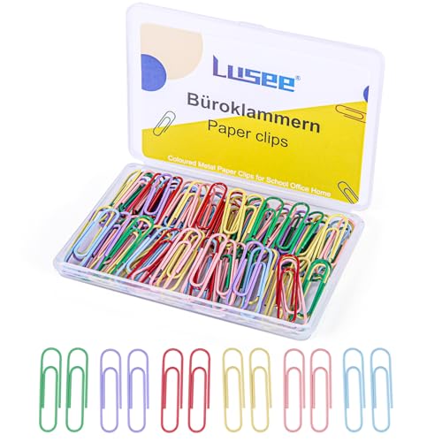 LUSEE 100 Stück Büroklammern Bunt, 28mm Briefklammern Büroklammer Brief Aktenklammern Paperclips Büroklammern Set (Metall, 6 Farben, Farbmischung) von LUSEE