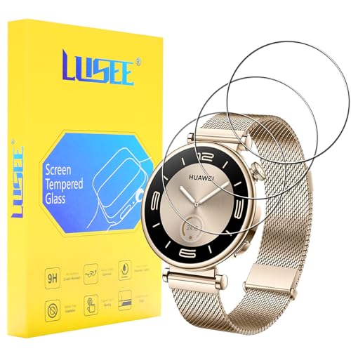 LUSEE Schutzfolie Kompatibel mit Huawei Watch GT4 41MM Displayschutzfolie mit Positionierhilfe, 3 Stück Displayschutz [9H Härte] [Anti Kratzer] HD Glas Temperglas Folie von LUSEE