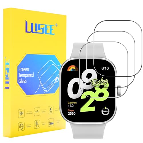 LUSEE Schutzfolie Kompatibel mit Xiaomi Redmi Watch 4 Displayschutzfolie mit Positionierhilfe, 3 Stück Displayschutz Folie [9H Härte] [Anti Kratzer] HD Glas Temperglas Folie von LUSEE