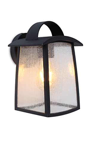 Außenwandleuchte Kelsey, Außenlampe aus Aluminium in Schwarz,Wandlampe m. Wassertropfen-Effekt,1 flammige Wandleuchte (1xE27 max.40Watt),geeignet für LED&Smart Leuchtmittel von LUTEC