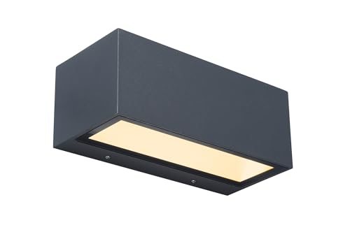 LED Außenwandleuchte GEMINI, moderne Wandlampe aus Aluminium in Anthrazit, Außenlampe, 1230 Lumen, warmweißes Licht 3000K, rechteckige Wandleuchte mit Up- & Down-Effekt,Außenleuchte von LUTEC