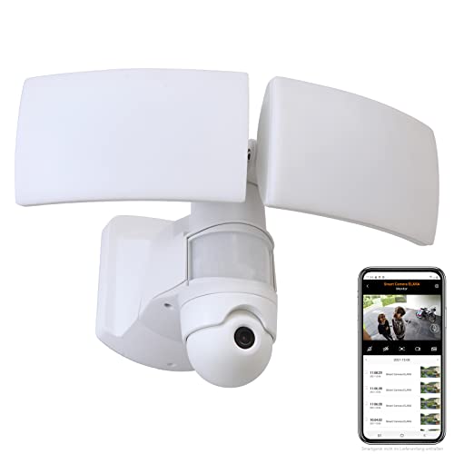 LED Kameraleuchte LIBRA, Außenleuchte mit Bewegungsmelder & Kamera, Überwachungskamera Full-HD und Gegensprechanlage, inkl. 16 GB SD-Karte, kompatibel m. Google Voice & Alexa,Außenwandleuchte in Weiß von LUTEC
