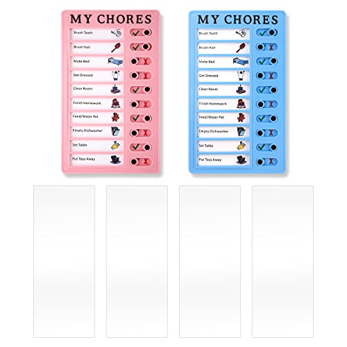 2 Stück Checkliste Tafel, Täglich Zeitplan To Do Listen Plastik Aufgaben Tabelle Kinder Memo Checkliste mit Schieberegler mit 6 Stück Kartons für Wohnmobil Büro Kindergarten (Blau; Rosa) von LUTER