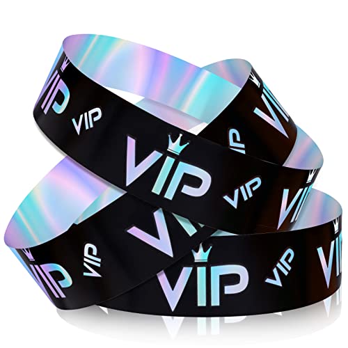 500 Stück VIP Armbänder, VIP-Armbänder aus Papier Party-Armbänder Papierarmbänder VIP-Armbänder für Veranstaltungen Eingang VIP-Party Musikfestival Konzerte (Holografisches Schwarzes Silber) von LUTER