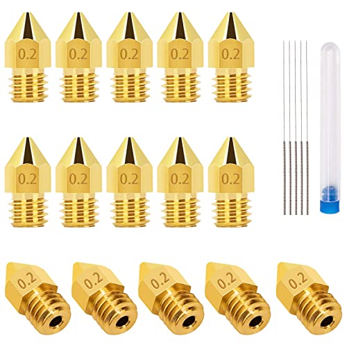 LUTER 15 Stück 0,2mm 3D Drucker Düsen MK8 Extruder Düsen + 5 Stück 0.15mm Edelstahl Düsenreinigungsnadeln Nozzle Reinigung für Makerbot Creality CR-10 von LUTER