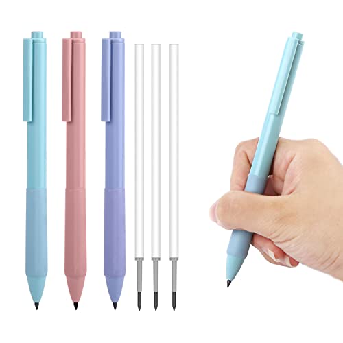 LUTER 3 Stück Tintenloser Bleistift, Löschbar Infinity Bleistift mit 3 Ersatzminen Push-to-Compress-Design Tragbar Ewiger Bleistift für Schule Zuhause Büro (Blau-Grün, Pink, Taro-Lila) von LUTER