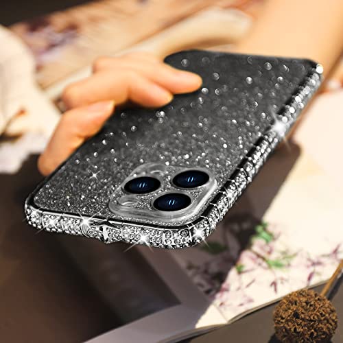 LUVI Für iPhone 14 Pro Max Bling Glitzer Hülle für Frauen Niedliche Diamant Strass mit Glänzend Glitzer Acryl Aufkleber Rückseite Plating Metall Bumper Rahmen Kante Schutzhülle Girly Mode Luxus Case von LUVI