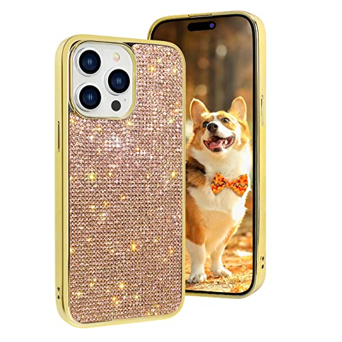 LUVI Kompatibel mit Cute iPhone 14 Pro Max Bling Diamant Hülle Glitzer für Frauen 3D Strass Kristall Glänzend Glitzer Schutzhülle mit Galvanik Beschichtung Bumper Luxus Mode Case Rose Gold von LUVI