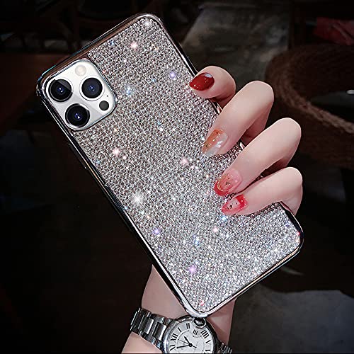 LUVI Kompatibel mit Cute iPhone 14 Pro Max Bling Diamant Hülle Glitzer für Frauen 3D Strass Kristall Glänzend Glitzernde Schutzhülle mit Galvanik Beschichtung Bumper Luxus Mode Hülle Silber von LUVI